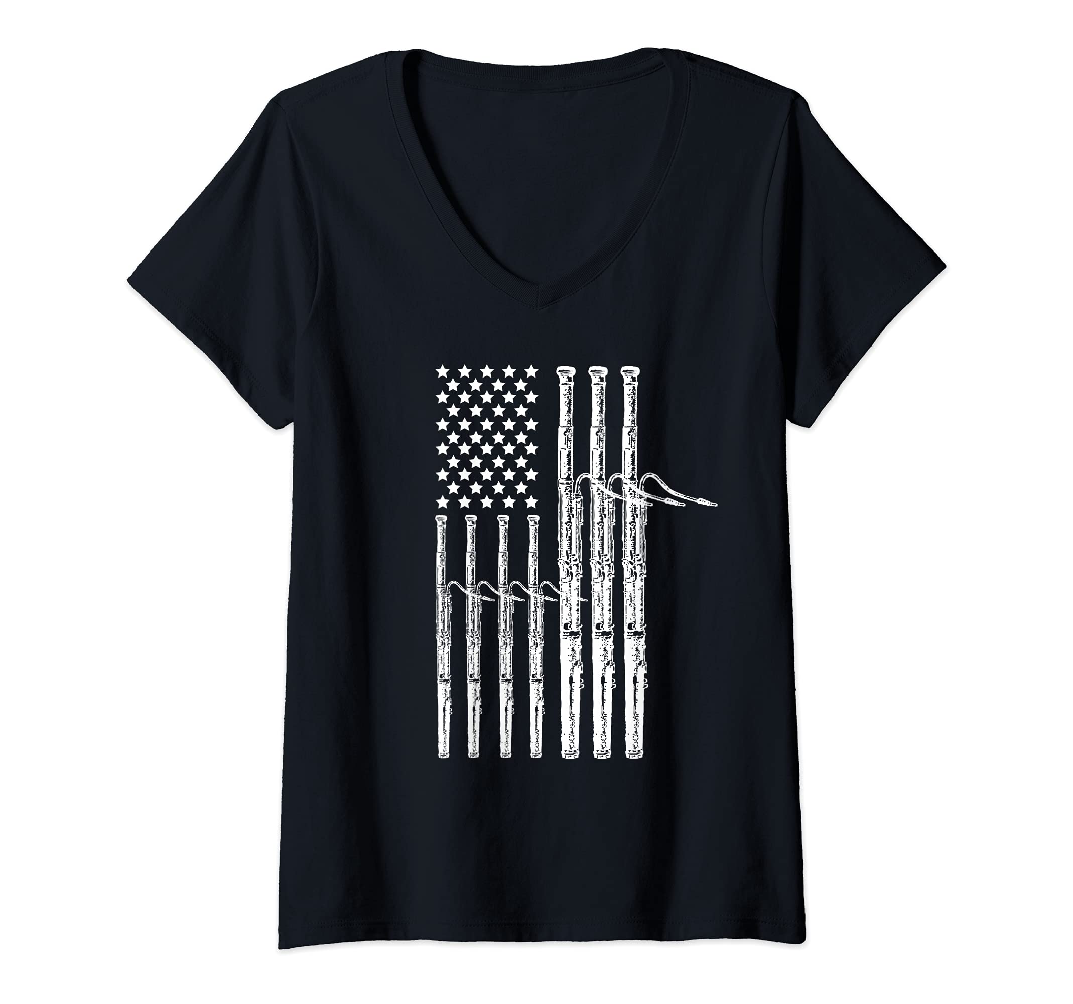 Womens Bassoon Music 4th Of July Big Band Jazz Music USA Bassoon V-Neck T-Shirt