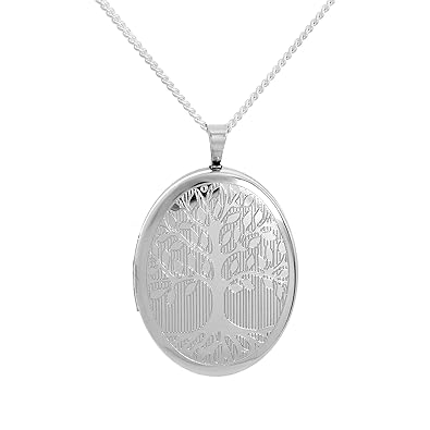 Ciondolo Portafoto Ovale Con Disegno Inciso Dellalbero Della Vita In Argento Sterling Su Catenina
