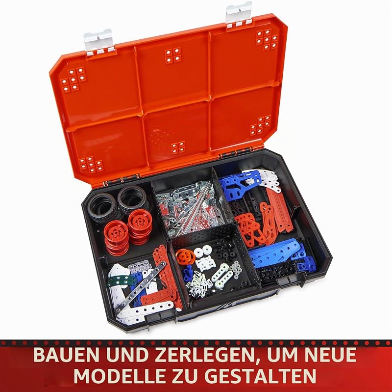 - Meccano Baukoffer - Konstruktionsset 5-in-1 Fahrzeuge, Roboter, Eiffelturm - 437 Teile, Werkzeuge, Anleitung - Aktivitäts-Kit - Spielzeug ab 10 Jahren - APM20106