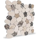 Soulscrafts Pebble Tile, Brown Beige Sliced Pebble Stone Tiles for Shower Kitchen Backsplash Bathroom Wall and Floor, 4 Sheets