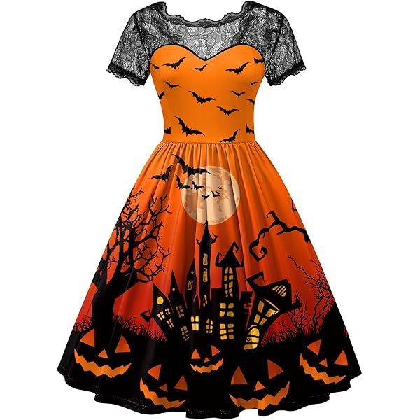 Amazon.com: Halloween Dresses Womens Long Sleeve Cocktail Swing Dress  Skeleton Pumpkin Printed Cosplay Party Costume Medium : Clothing, Shoes &  Jewelry