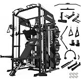 Mikolo Smith Machine with Weight Stack, Power Cage Home Gym System with LAT Pulldown &amp; Cable Crossover, Multi-Functional Trainer with Dual Pulley System, Includes 10+ Free Attachments