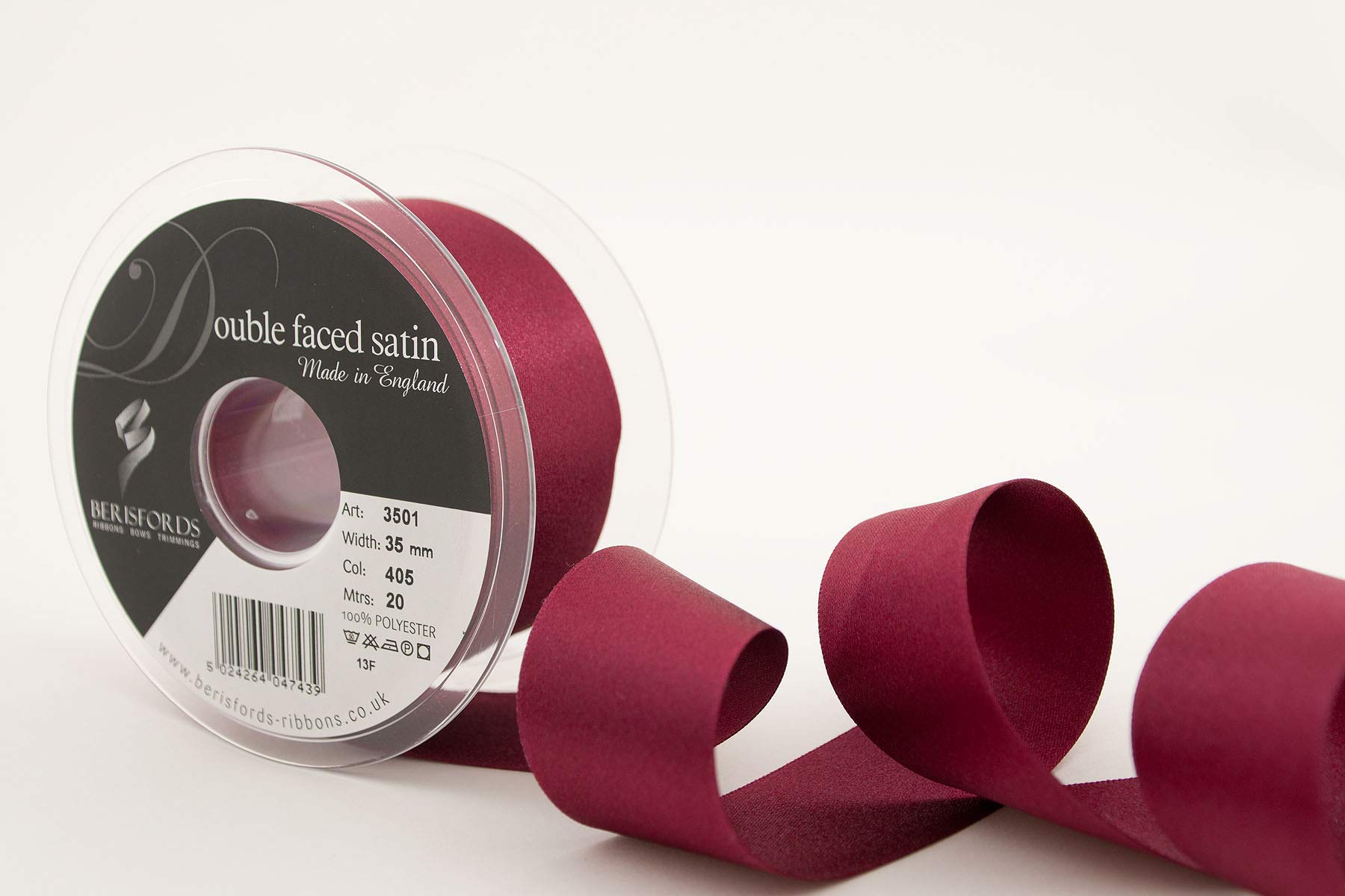 Berisfords Double Satin Ribbon, Burgundy, 35 mm x 20 m โ image 1