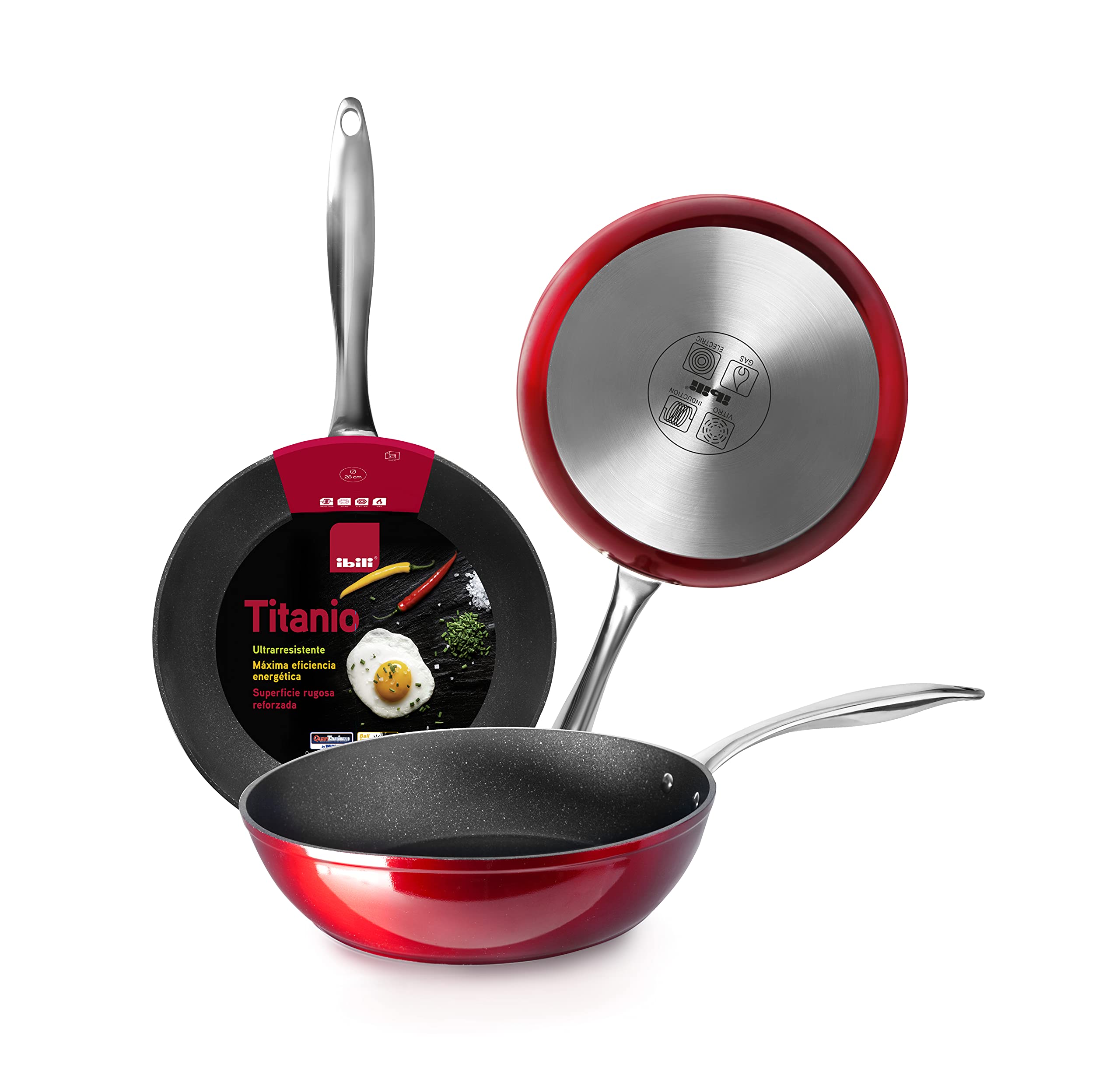 IBILI Red Rock Deep Frying Pan, 24 cm, Aluminium, Quantanium Non-Stick Coating, Suitable for Induction Hobs