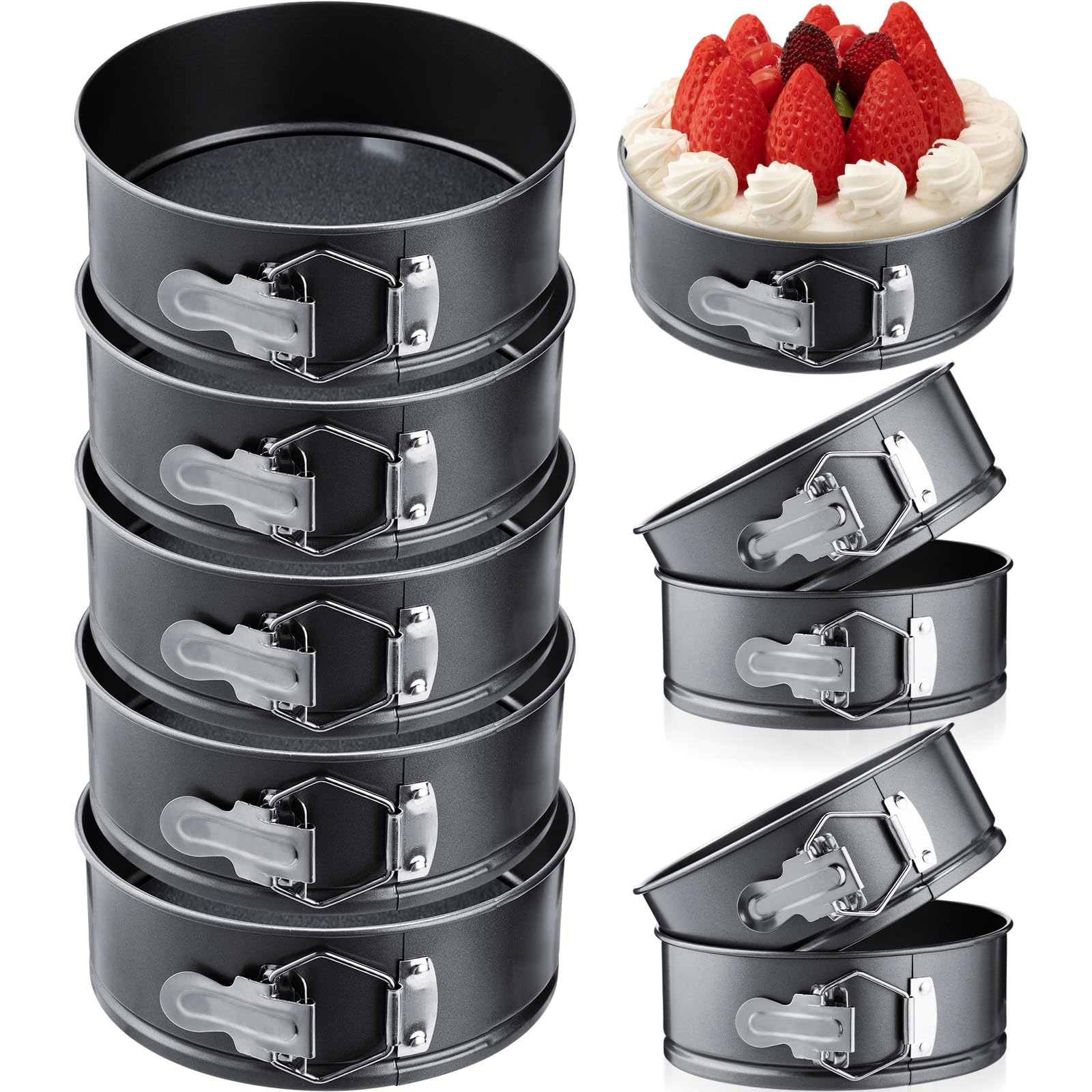 Photo 1 of Sunnyray 16 Pcs Mini Springform Pans Set - Mini Cake Leakproof Cheesecake Pans, Carbon Steel Round Nonstick Cake Pan with Removable Bottom for Baking Cheesecakes, Pizzas, and Quiches (4.7 Inch)
