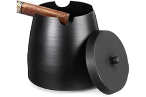 OILP Cigar Ashtray with Lid for Outdoors Indoors Outside Patio Home Black Decor,Large Holder Ash tray Windproof,Cigar Accessories Gift for Men Dad Husband Boyfriend (Extra Large)