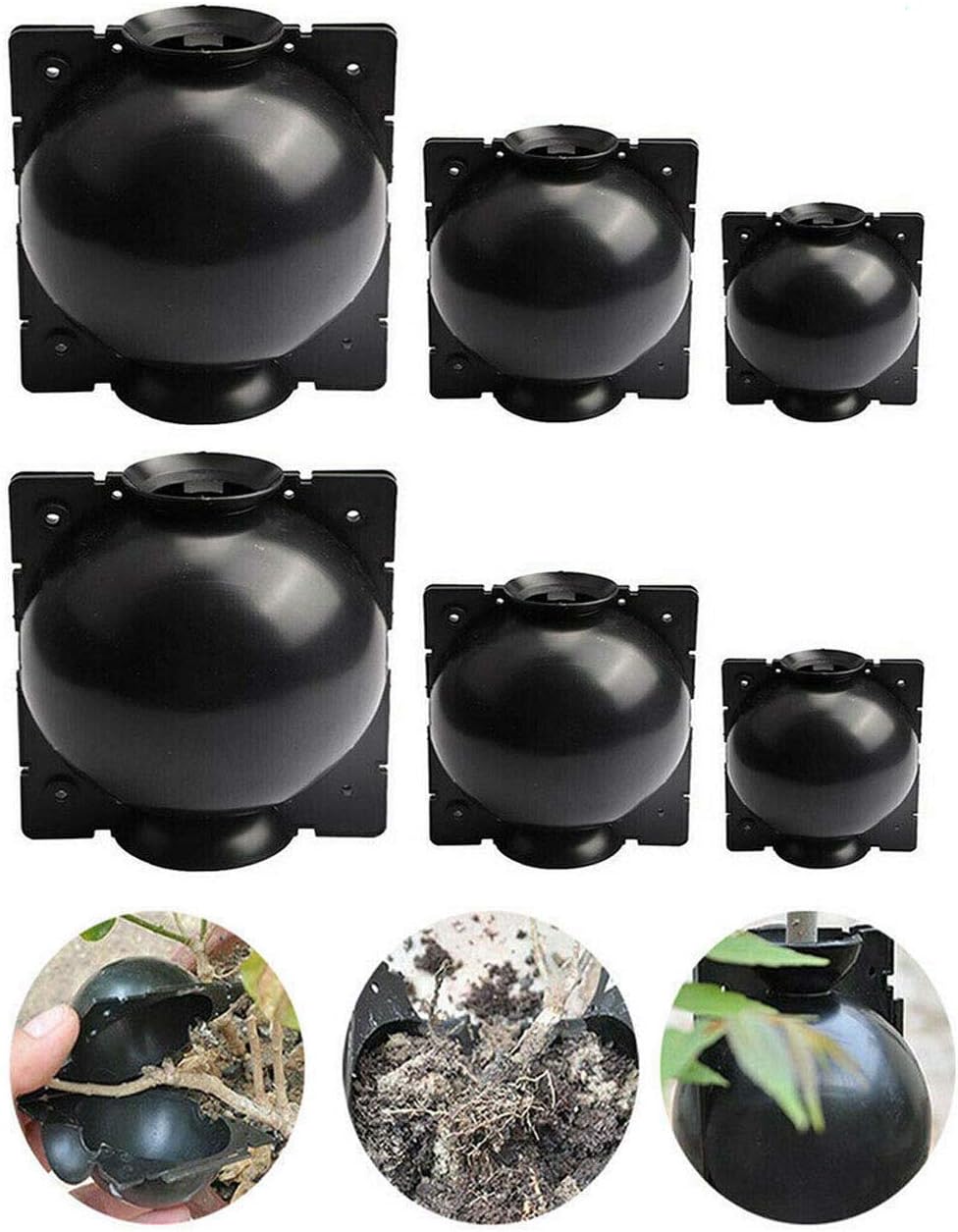 6 Pack Plant Root Growing Box/Ball, Plant Pot, air Layering Propagation kit (Black)