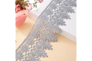 Kuasting 7.5 Yards Floral Lace Edge Trim 9CM Width Europe Chips Pattern Inelastic Embroidery Lace Trim for Sewing Making, DIY Crafts, Gift Wrapping, Wedding Decor (Grey)