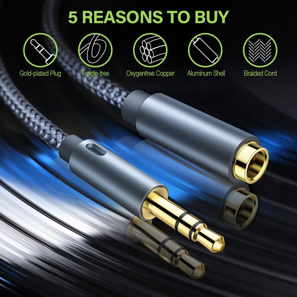 Oldboytech Headphone Extension Cable, [2-Pack, 6.6ft, Hi-Fi Sound] 3.5mm Stereo Audio Cable Nylon-Braided Male to Female AUX Cord Adapter Compatible with iPad iPod Speaker Smartphone Tablets & More: Industrial & Scientific