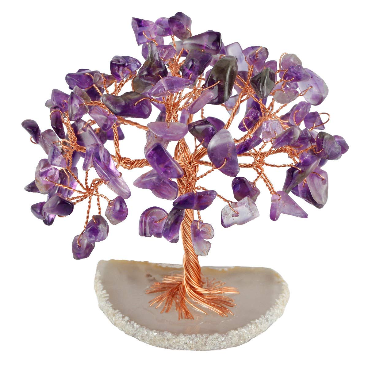 mookaitedecor Natural Amethyst Tumbled Stones Money Tree,Gemstone Feng Shui Ornaments Healing Crystal Tree Figurines,Agate Slice Geode Quartz Stand