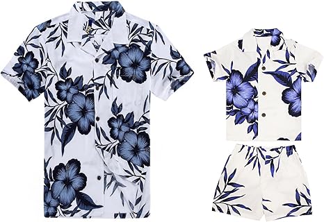 Hawaii Hangover Accoppiamento Figlio Del Padre Vestito Hawaiano Luau Camicia Da Uomo Camicia Da Ragazzo Corta White With Navy Floral Amazon It Abbigliamento