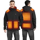 Waitcoss Heated Jacket for Men with 16000mAh Battery Pack, Windproof Soft Shell Electric Heating Coat with Detachable Hood