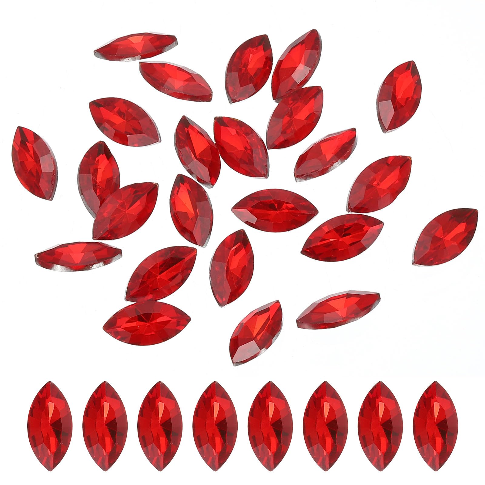 PATIKIL Marquise Gems, 25 Pcs 18x9mm Glass Rhinestones Flat Back Navette Horse Eye Crystal Gems for Jewelry Making DIY Craft, Red