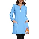 M MOTEEPI Sweatshirt Dress Fleece Lined Quarter Zip Long Sleeve Warm Thermal Fall Winter Dresses with Pockets
