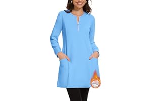 M MOTEEPI Sweatshirt Dress Fleece Lined Quarter Zip Long Sleeve Warm Thermal Fall Winter Dresses with Pockets