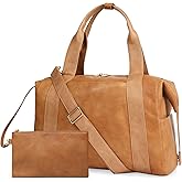 miss fong Large Diaper Bag Tote Pregnancy Hospital Bag Leather Diaper Bag,Baby Tote Bag with 9 Pockets Mommy Bag with Small Purse-Brown