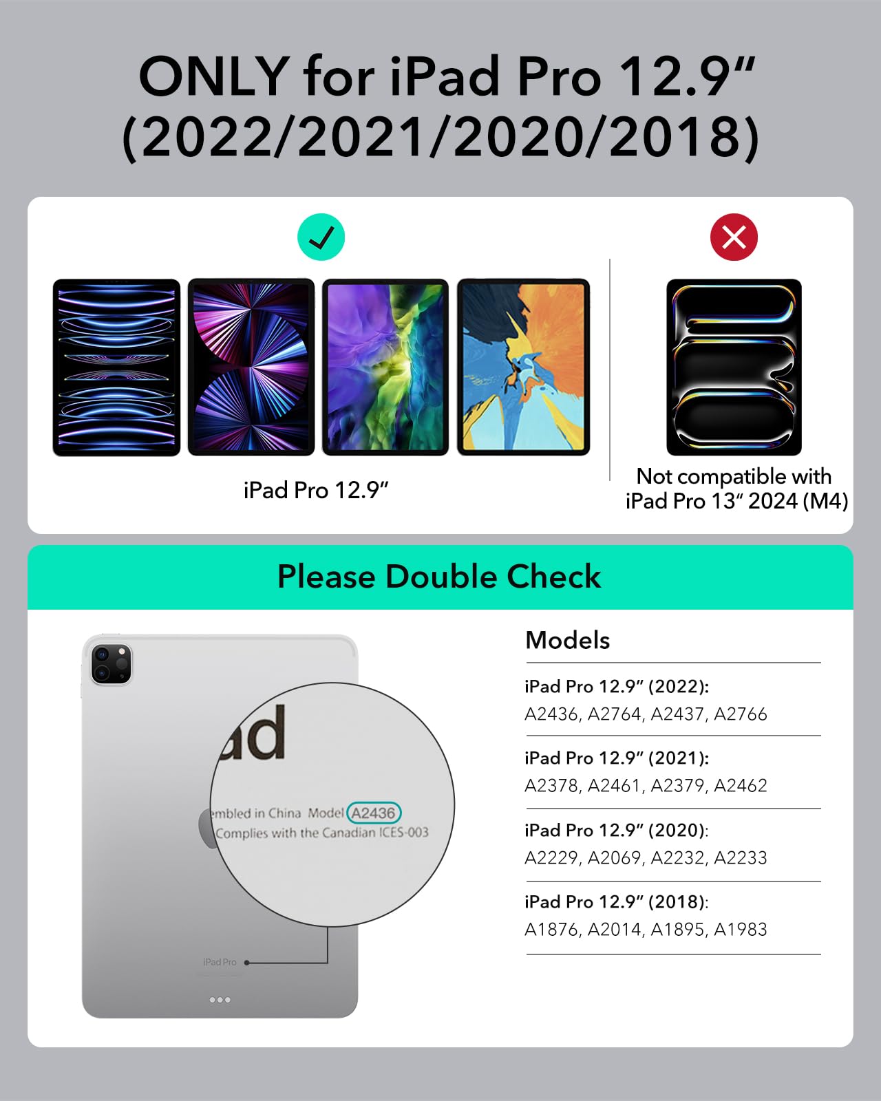 ESR iPad Pro 12.9 Case with Keyboard, Easy-Set Magnetic Stand, Portrait/Raised Modes for iPad Pro 12.9 (2022/2021/2020/2018), Removable Protective Case, Rebound 360 Series, Charcoal Grey