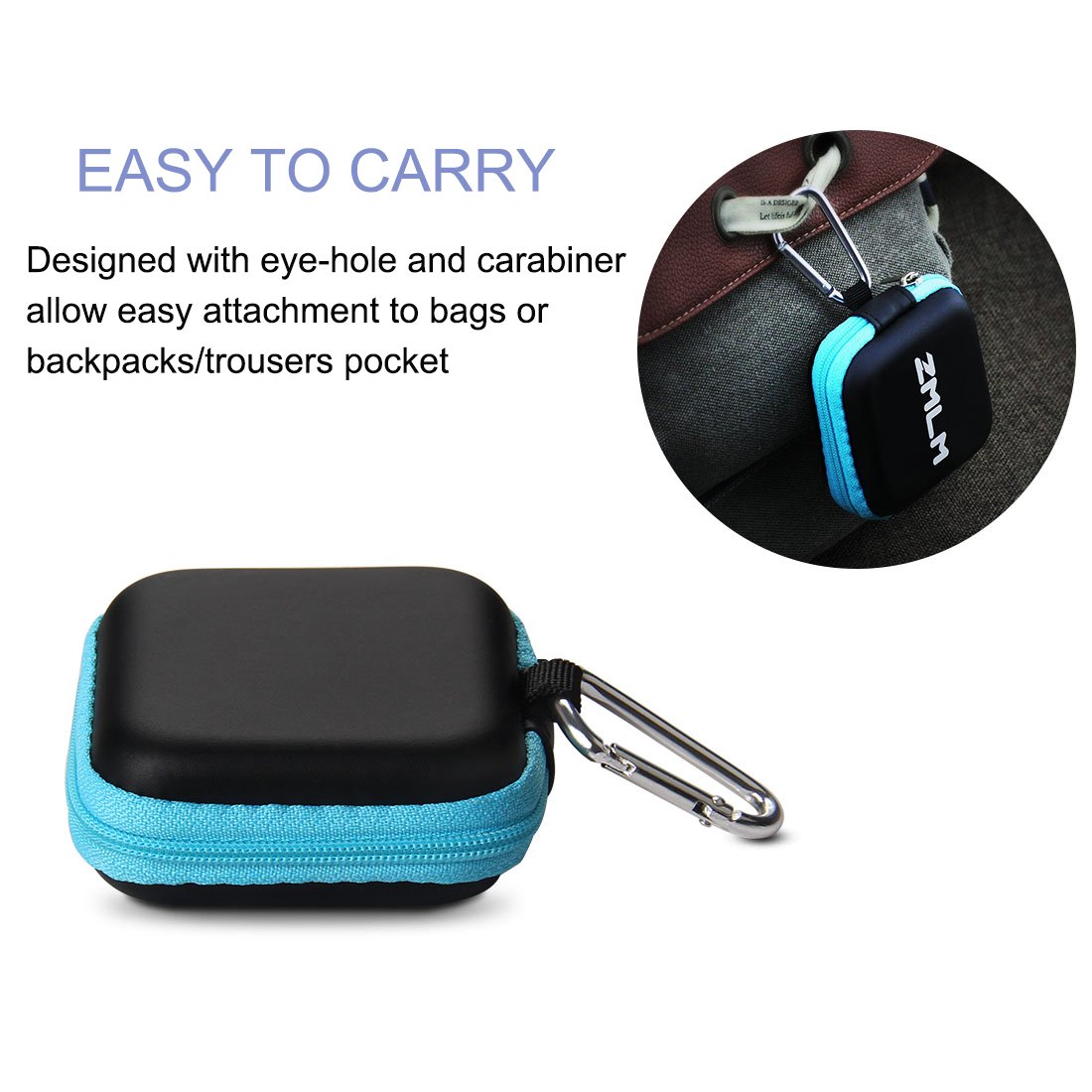 Earbud Carrying Case, ZMLM Mini Storage Pouch with Carabiner for Flash Drive Earphones Headphones USB Cable 4-Pack in 4 Colors