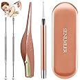 4 Pack Ear Pick with Light, Ear Cleaner Ear Wax Removal Tool Kit for Kids and Adults, Ear Picks Digger & Tweezers & Spiral Spring Ear Spoon Set with Storage Box (Rose Gold)