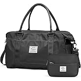 Weekender Bags for Women, Travel Duffle Bag with Laptop Pocket, Carry on Overnight Bag with Wet Pocket and Separate Toiletry Bag,Black