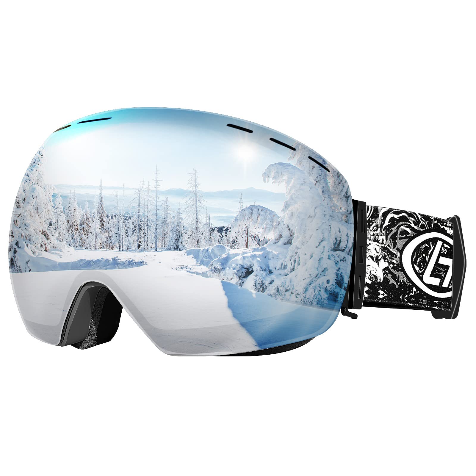 HIYAA Ski Goggles Anti Fog UV400 Protection Double Layer Spherical Anti-Glare Lenses Snow Snowboard Skiing Goggles for Men Women Youth - Silvery, One Size