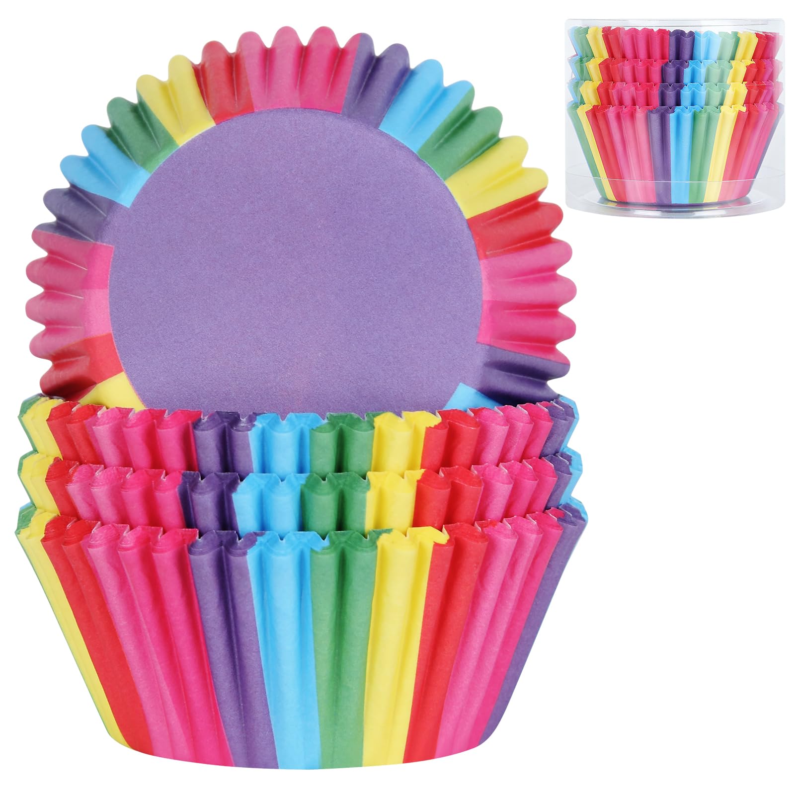 Photo 1 of 100 Pcs Rainbow Cupcake Liners,Greaseproof Paper Muffin Liners Disposable Colorful Cupcake,Wrappers Baking Cups Paper Muffin Cups for Birthday Wedding Party or Baby Shower