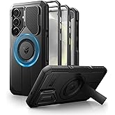 Dexnor for Samsung Galaxy S25 Plus Case with Camera Cover & Adjustable Kickstand & Built-in Screen Protector, Magnetic Rugged Shockproof Bumper Cases Heavy-Duty Magnetic Protective Cover (2025),Black