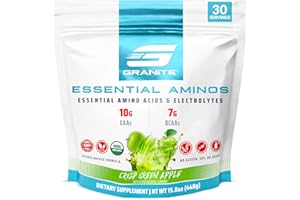 GRANITE SUPPLEMENTS Granite 10g Essential Amino Acids Powder | Muscle Recovery Supplement for Muscle Growth | 7g BCAA Powder with Electrolytes | 30 Servings | Green Apple Flavor | Soy & Gluten Free | Made in USA