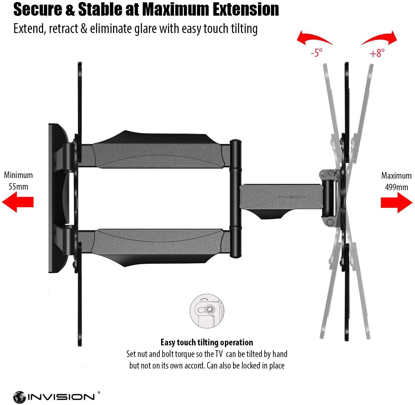 Invision Ultra Slim Tilt Swivel TV Wall Bracket Mount For 2455 Inch