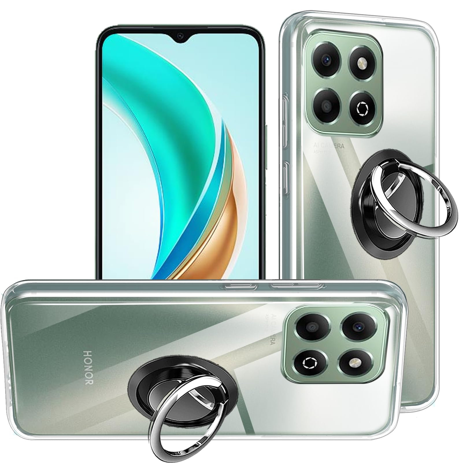 HuiYouMY 2-in-1 Case + Phone holder Ring Compatible with Honor X6B Cover for Honor X6B, Slim Fit Soft TPU Shockproof Anti-Scratch Phone Case Cover - Clear