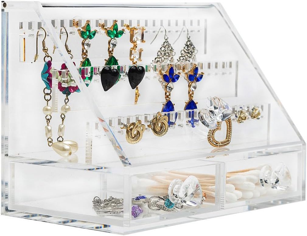 XL Acrylic Earring Display Stand Earring Storage Jewelry Storage Box Clear 63 Slot 3 tier XL-E041-0