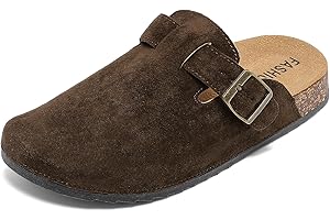 DDXYYDS Suede Clogs Men & Women Unisex Leather Mules Soft Cork Footbed Adjustable Buckle Slip Sandals Potato Shoes with Arch Support