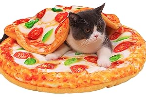 SEIS 2 Pcs Pet Mat and Blanket Set Warm Dog Pad Winter Cat Blanket Cute Pizza Toast Design Sleeping Bed (Pizza, S)