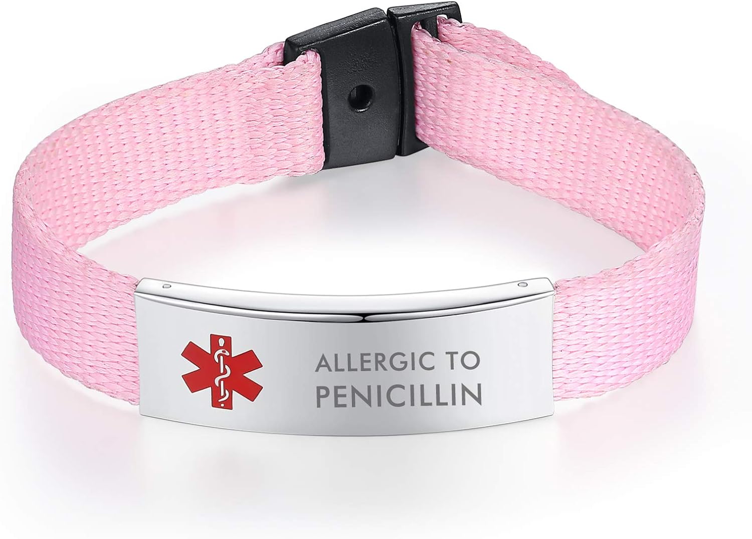 mnmoom Sports Medical Alert Bracelets Easytowear 58" Long Free Adjustable Pink Canvas ID Band