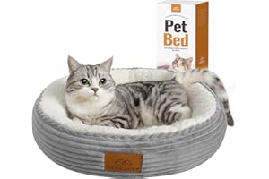 ZERBUGER Cat Beds for Indoor Cats, Dog Beds for Small Dogs, Round Donut Pet Bed for Puppy and Kitty, Soft Cozy& Machine Washable, Non Skid Bottom, 20" (Grey, 20.0" L x 20.0" W x 6.5" Th)