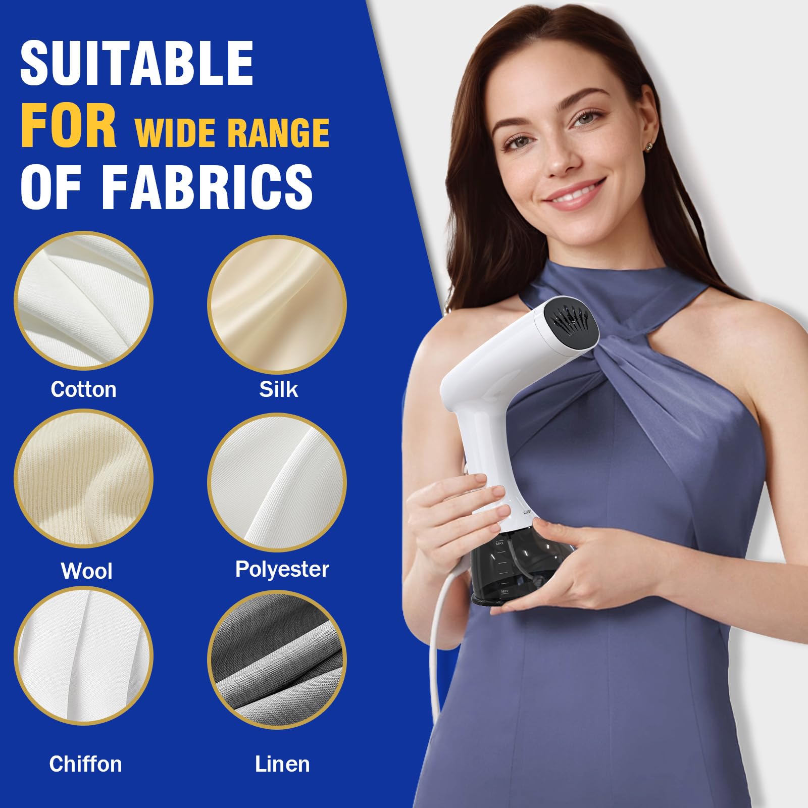 Rolipo Clothes Steamer, Garment Steamer for Wrinkle Removal, Upgraded 400ml Water Tank, 3rd Generation Panel, Handheld Steamer Clothing for Home, Office & Travel