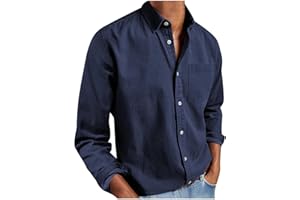 Long Sleeve Shirts for Men Casual Solid Color Classic Lapel Collar Button Down Blouse Comfy Loose Work Dress Shirt