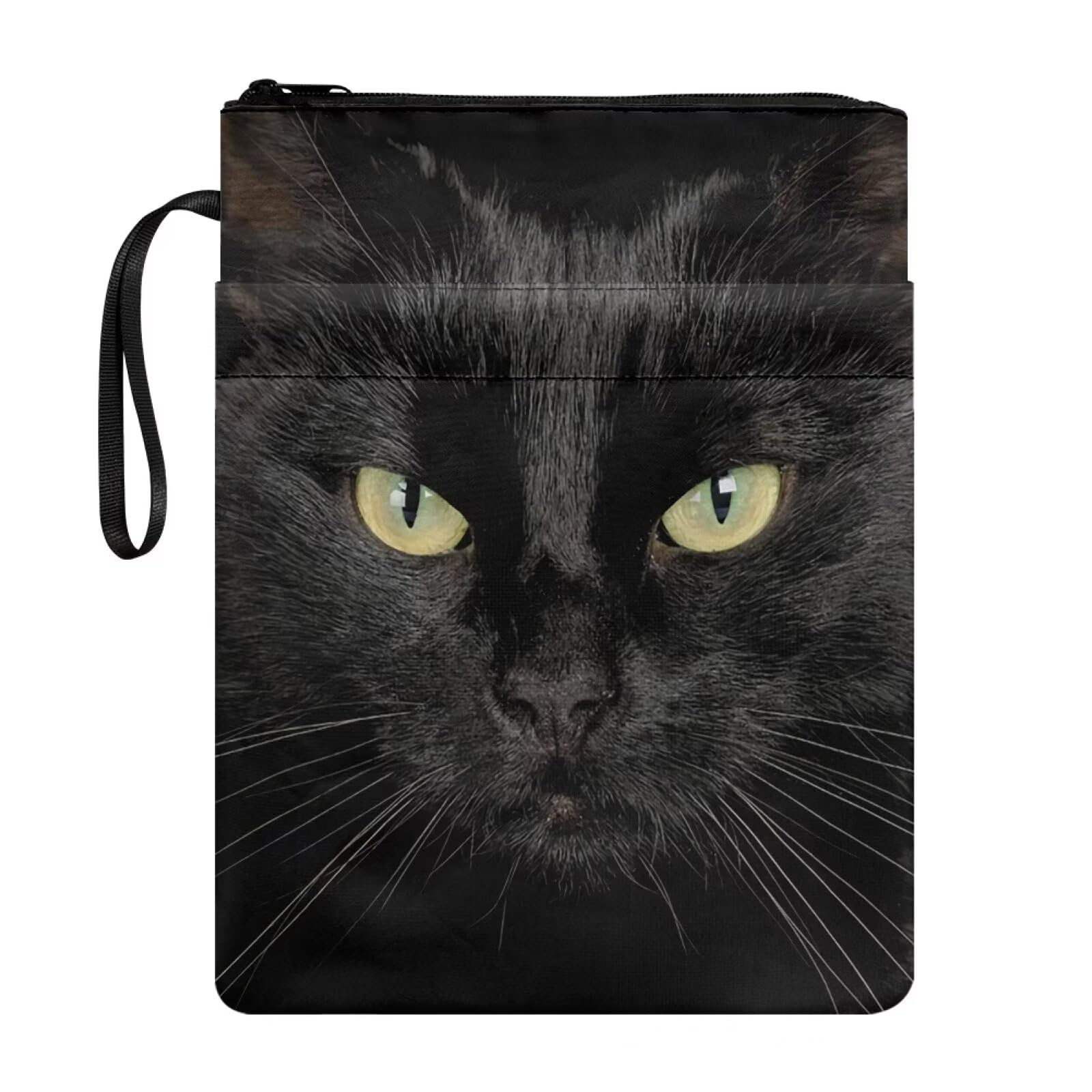 NETILGEN Book Covers for Paperback Book Sleeve for Book Lovers Book Sox Protective Cover for Textbook Purse with Zipper and Pocket, Black Cat
