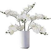 ATFL 6 Pack White Orchid Artificial Flowers Real Touch, 23'' Artificial Fake Faux Silk Orchid Stem Bouquets for Wedding Party Home Garden Decor,Orquideas Artificiales para Decora (6, White)