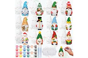 Realspring 12 Sets Ceramic to Paint Winter Christmas Ready to Paint Your Own Ceramic DIY Paintable Figurine Unpainted Statue Kit Craft Project with Brush Palette for Adults Party Favor(Gnome)