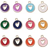 Ornazy 60 pcs 12 Colors Enamel Valentine's Day Charms Round Hollow Heart Charms Love Dangle Charms for Jewelry Making Earrings Necklace Bracelet