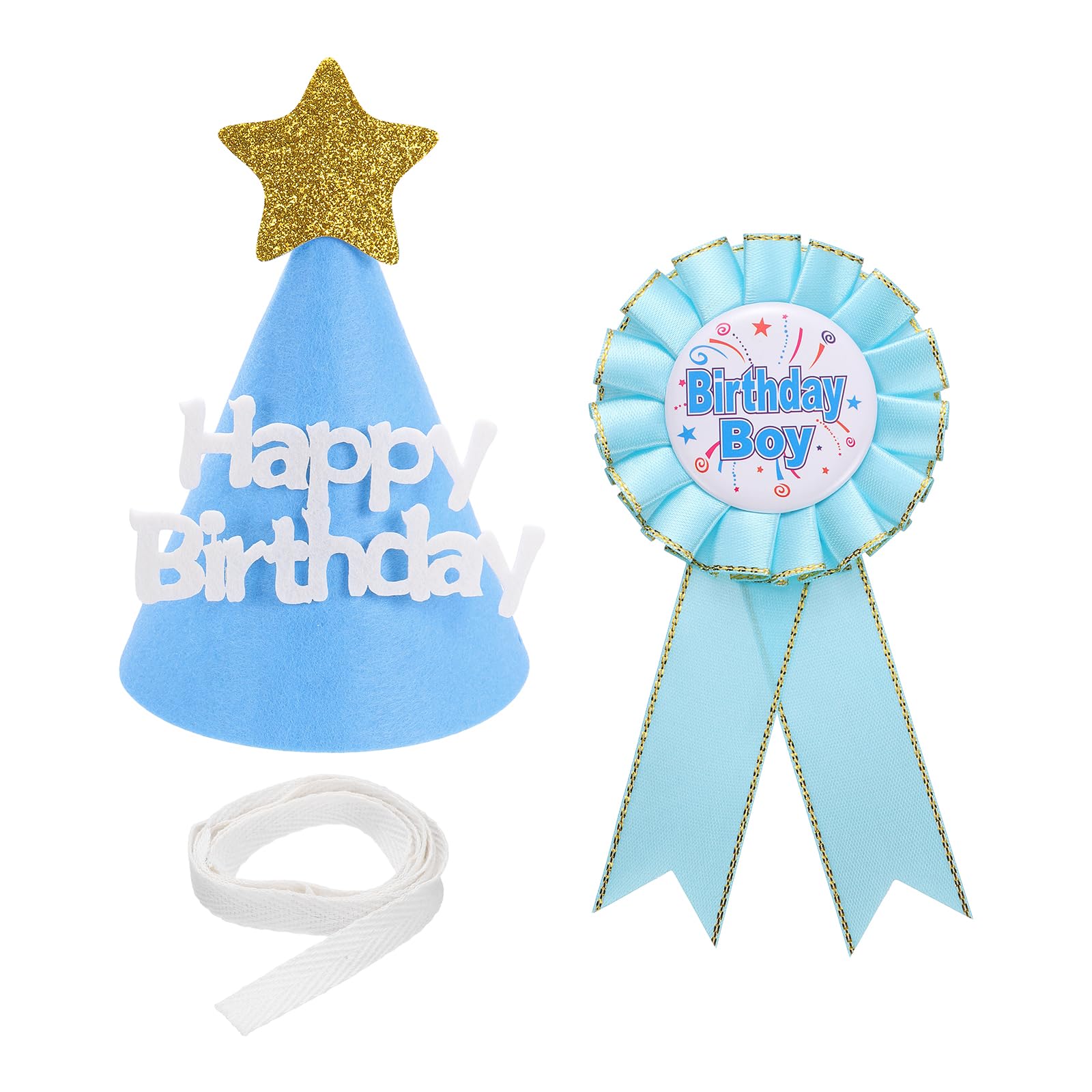 sourcing map Birthday Cone Party Set, Ribbon Brooch Pin & Felt Cone Hat for Theme Party Dress-Up Decoration Photo Props Birthdays Celebration, Light Blue
