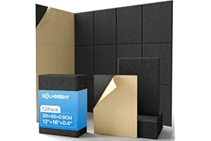 Soundsbay Acoustic Panels, 12 Pack Sound Proof Panels High Density Self-Adhesive Soundproofing Panels 16"×1"×0.4" Acoustic Wa