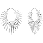 Frigotine Gold Silver Chunky Sun Hoop Earrings for Women, Statement Sunburst Leaf Geometric Sunray Sculptural Dangle Prom Wedding Accessories Fashion Jewelry Gift