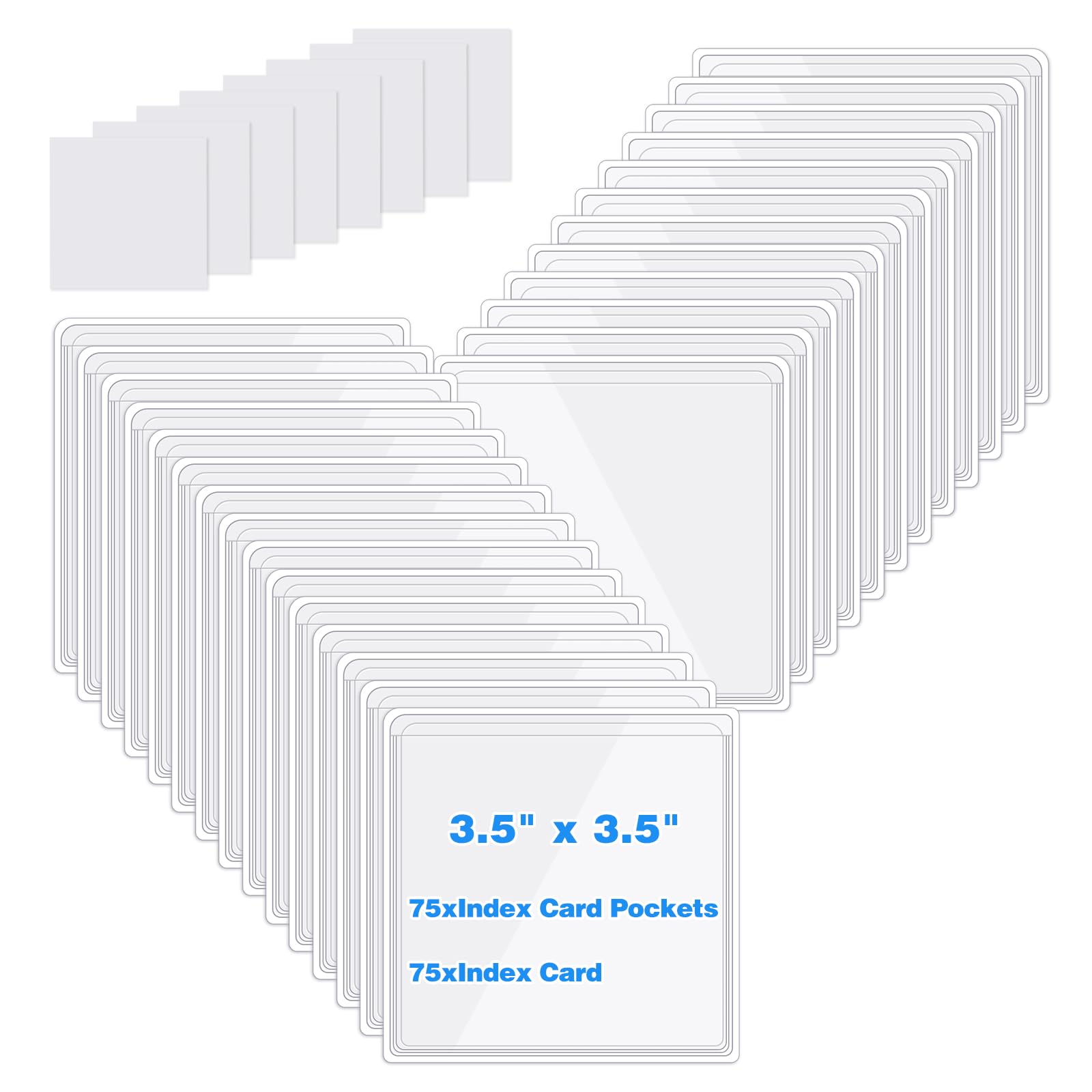 Photo 1 of Glenmal 75 Set Self Adhesive Index Card Pockets Holders with Index Cards 3.5 x 3.5 Inch Clear Pocket Sleeves with Top Open Pockets with Flash Cards Labels for Business Library Organizing Storage