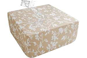EVOLLER Stretch Square Ottoman Cover 50x50x18 inches Waterproof Floral Foot Stool Ottoman Slipcover for Living Room Washable Removable