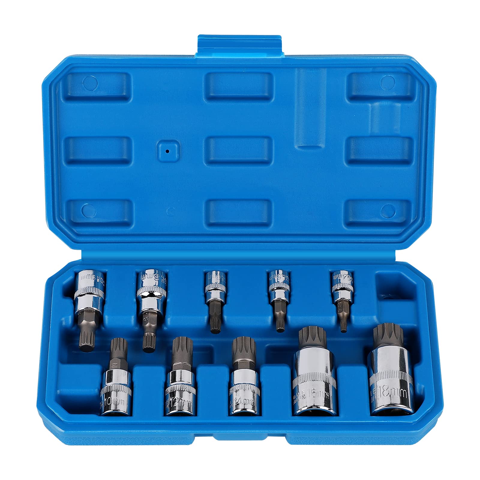 CPROSP 10-Piece Multi-Tooth Nut Set 1/2 inch, 1/4 inch, 3/8 inch, Inner Multi-Tooth Socket M4 M5 M6 M8 M10 M12 M14 M16 M18 with Storage Box Red