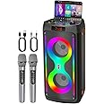 Karaoke Machine for Adults, Portable Bluetooth Speaker with 2 Wireless Microphones, PA System with Disco Lights for Big Party