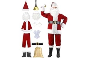 Opemon Men's Deluxe Santa Suit 11pc. Christmas Adult Santa Claus Costume Outfit