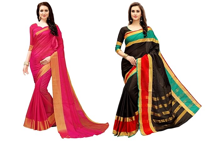 Womens Cotton Silk Saree Combo Pack of 2 (Multicolored)